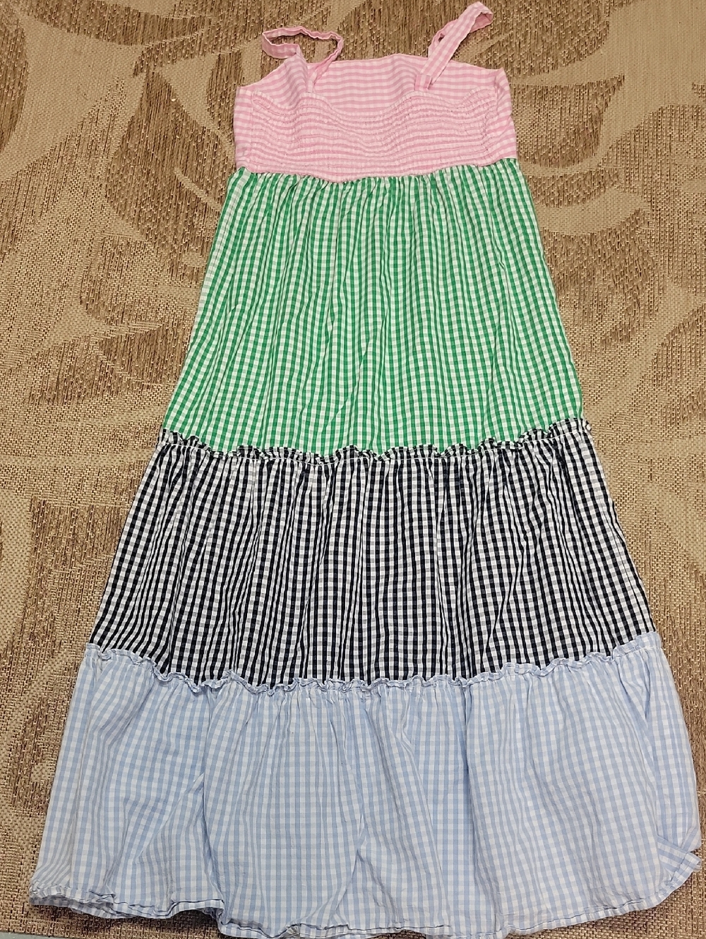 crown & ivy Pink, Green, Black and Light Blue Tiered Gingham Dress - Picture 3 of 3